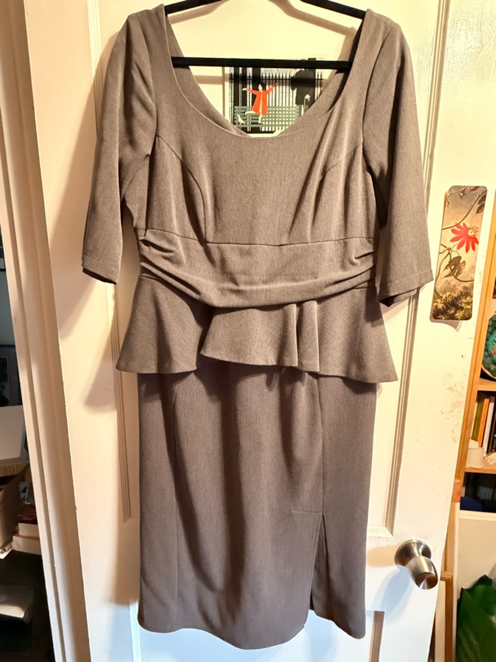 Miss Candyfloss Official Gray Peplum Midi Dress with Scoop Neck